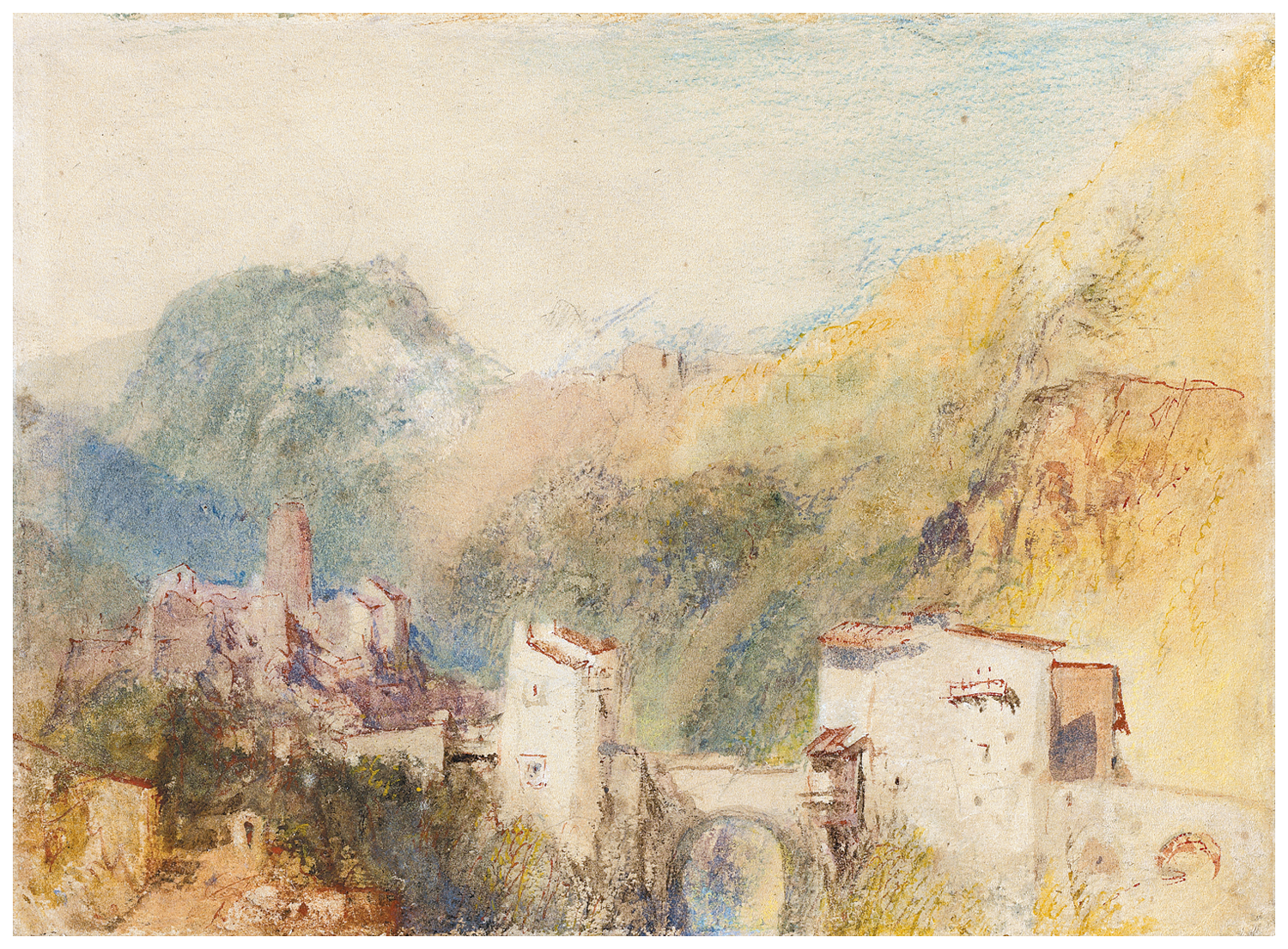 Riproduzione fotografica dell'acquerello intitolato Un castello nelle Alpi di William Turner