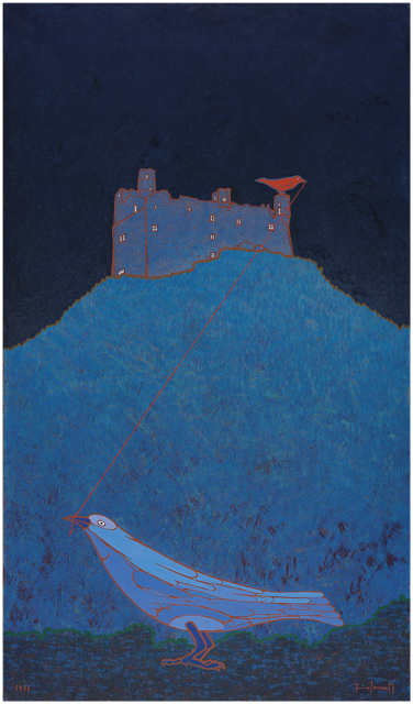 Riproduzione fotografica dell'opera Castello di Ussel, acrilico su tela, di Francesco Casorati.