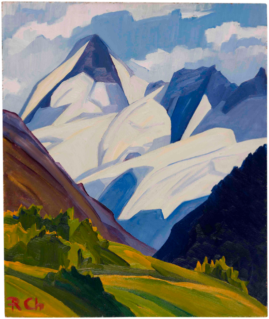 Riproduzione fotografica dell'opera di Renato Chabod, Dent D'Herens e Grandes Murailles dalla strada del Gran San Bernardo, olio su truciolare