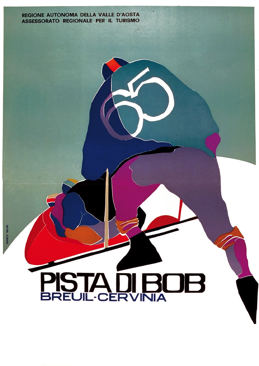 Riproduzione fotografica del manifesto realizzato da Balan per la promozione della pista di bob di Breuil - Cervinia